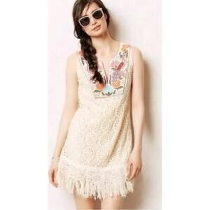 Anthropologie Mermaid Embroidered Lace‎ Crochet Dress Size XS